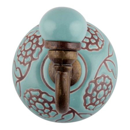 Sea Green Brown Marigold Flower Etched Ceramic Wall Hook